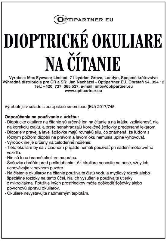 Nacházel - dioptrické brýle na čtení SK